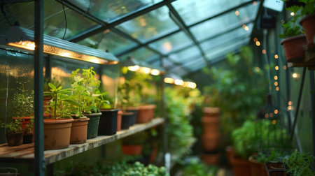 Greenhouse Plants Under Artificial Lightの素材