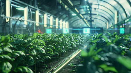 Indoor Hydroponic Farm With Green Plantsの素材