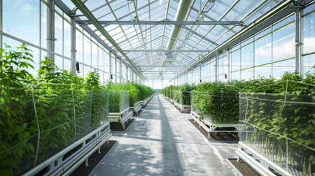 Greenhouse with Rows of Plantsの素材