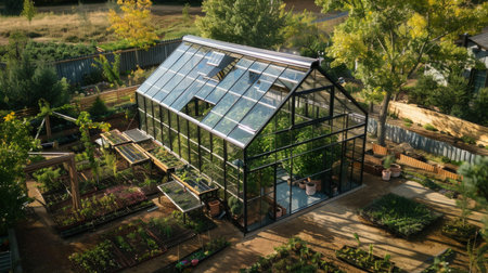 Greenhouse Garden With Rows of Plantsの素材