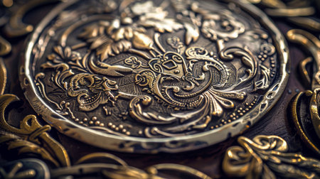 Ornate Metal Decor With Floral Patterns Captured Up Closeの素材