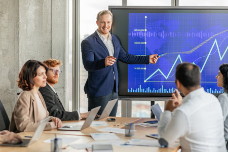 Businessman Presenting Upward Trend Data During Meeting