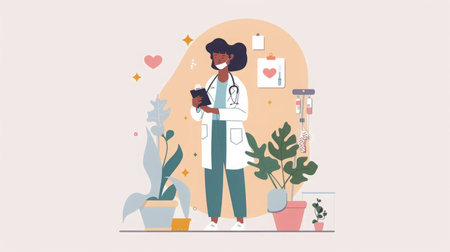 Woman in White Lab Coat Holding Clipboardの素材