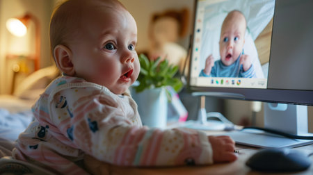 Baby Sitting in Front of Computer Monitorの素材