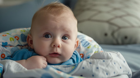 Baby Laying in Crib Looking at Cameraの素材