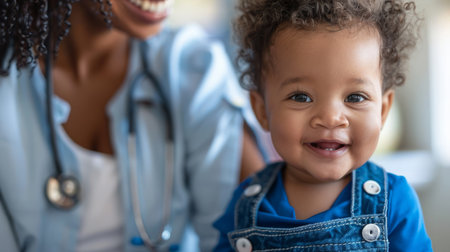 Smiling Toddler With Stethoscope in Clinicの素材