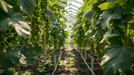 Grapevines Growing in a Greenhouse During Daylight Hoursの素材