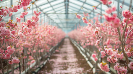 Blooming Cherry Blossoms in Greenhouse During Early Springの素材