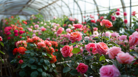 Colorful Rose Garden in a Greenhouse With Blooming Flowers During Daytimeの素材