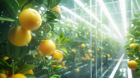 Growing Oranges in a Modern Indoor Hydroponic Farm During Daylightの素材