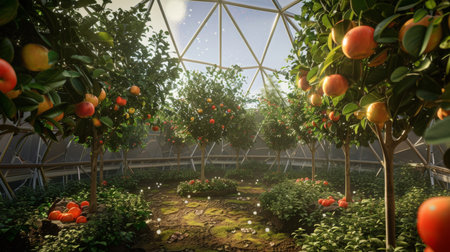 Apple Orchard Inside Geodesic Dome on a Bright Sunny Dayの素材