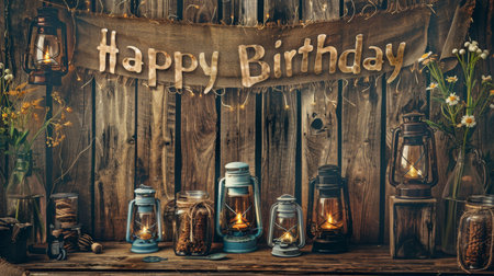 Rustic Birthday Celebration With Lanterns and Handmade Decorationsの素材