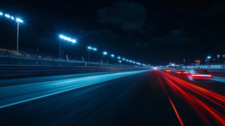Fast Cars Compete Under Night Lights at a Racing Trackの素材