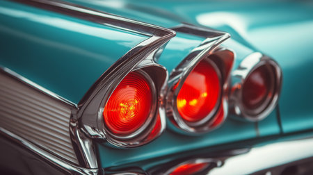 Classic Vintage Car Tail Lights Captured in Close-Up at Sunsetの素材