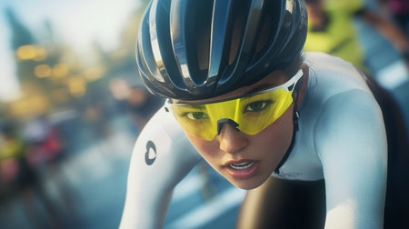 Competitive Cyclist Racing on Urban Street During Daylightの素材