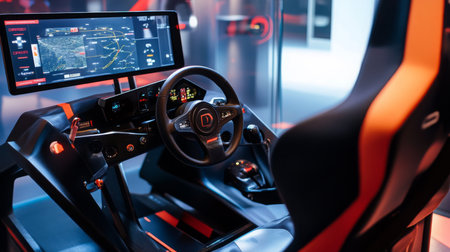 Advanced Driving Simulator Setup in Modern Racing Environmentの素材