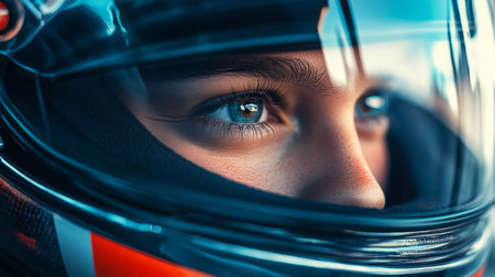 Young Racer Focused Before Competing in a Karting Event at Sunsetの素材