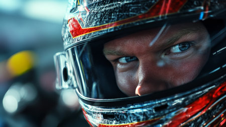 Racing Driver Preparing for Competition in High-Speed Environmentの素材