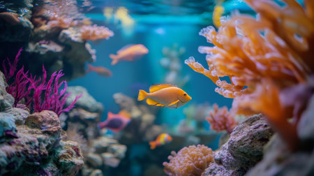 Colorful Tropical Fish Swimming Among Vibrant Coral Reef in Clear Ocean Waterの素材