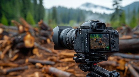 Capturing Natures Beauty in a Forest Clearing With Snow-Capped Mountainsの素材