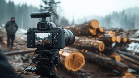 Photographer Captures Forest Logging Operation in Winterの素材