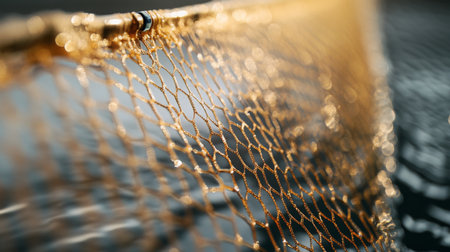 Golden Fishing Net Captured In Reflections During Early Morning Hoursの素材