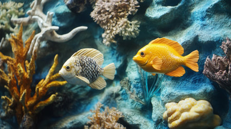 Colorful Fish Swimming Among Coral in a Vibrant Aquarium Settingの素材