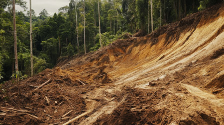 Deforestation Impact on Rainforest Landscape in Tropical Region During Daylightの素材
