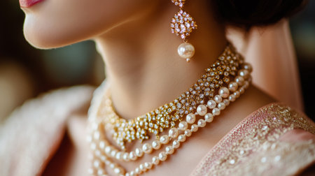 Elegant Necklace and Earrings Adorn a Womans Neck During a Formal Eventの素材