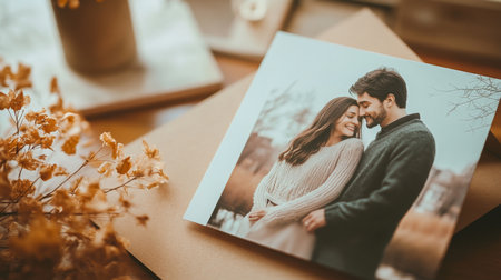 Romantic Couple Embracing in Soft Light on a Cozy Table Settingの素材