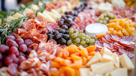 Assorted Charcuterie Board With Cheese, Nuts, and Fruits at a Gatheringの素材