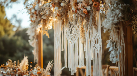 Elegant Floral Decor at Outdoor Wedding Ceremony in Sunny Settingの素材