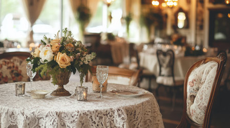 Elegant Dining Table Set for a Special Occasion in a Luxurious Restaurantの素材