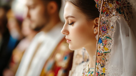 Traditional Ceremony With Bride in Ornate Attire at Cultural Celebrationの素材
