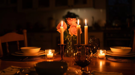 Table Set With Candles and Platesの素材