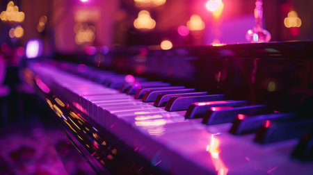 Close-Up of Piano Keys in Soft Lighting at a Music Eventの素材
