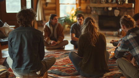 Group of Friends Gathered for Indoor Discussionの素材