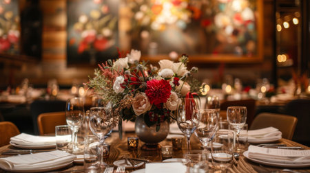 Elegant Dining Table Setup in Sumptuous Restaurantの素材