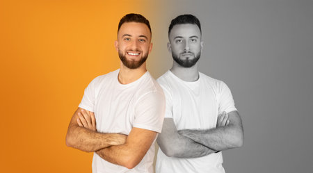 Portrait Featuring Man in White T-Shirt Against Vibrant Background