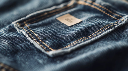 Close-up of denim fabric showcasing pocket detail with stitching at middayの素材