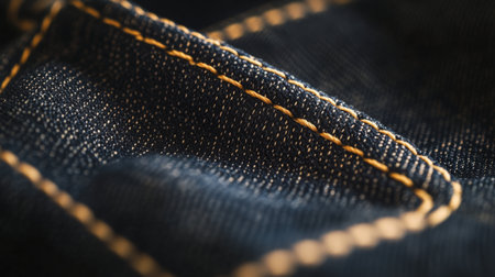 Close-up of denim fabric showcasing intricate stitching details and textureの素材
