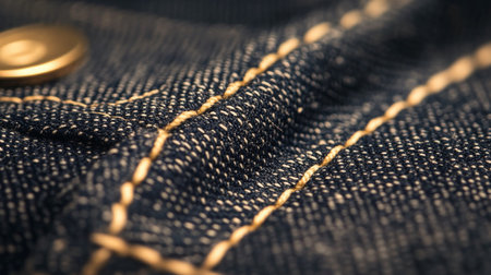 Close-up of denim fabric showcasing intricate stitching and textureの素材
