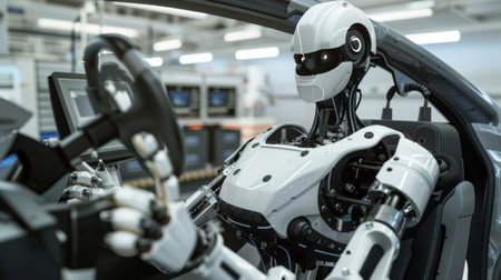 Robotic Arm Conducting Vehicle Assembly in Factoryの素材