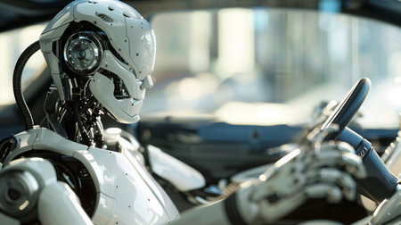 Robot Driver at the Wheel of a Modern Vehicleの素材