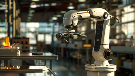 Industrial Robot Arm in Manufacturing Workshopの素材