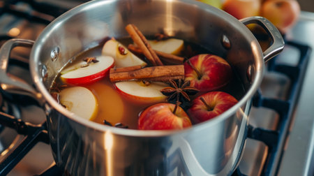 Simmering Apples and Spices in a Metal Pot on the Stoveの素材