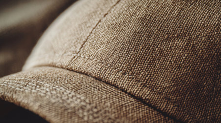Close-up of a textured brown cap resting on fabric in natural lightの素材