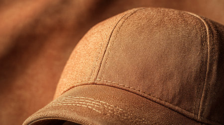 Brown fabric cap detail with textured background showcasing craftsmanshipの素材