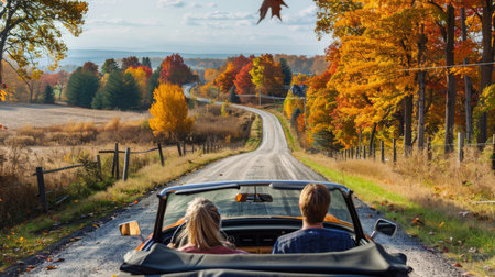 Scenic Autumn Drive on a Country Road With Vibrant Fall Foliageの素材