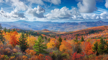 Vibrant Autumn Colors In Appalachian Mountains Under A Blue Skyの素材